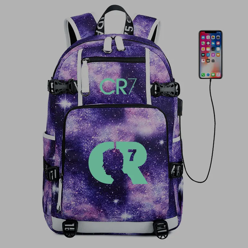 Рюкзак Cristiano Ronaldo CR7, светящийся, крутая спортивная сумка, usb зарядка, для мальчиков и девочек, школьный ранец, водонепроницаемая сумка для ноутбука, дорожная сумка Mochila
