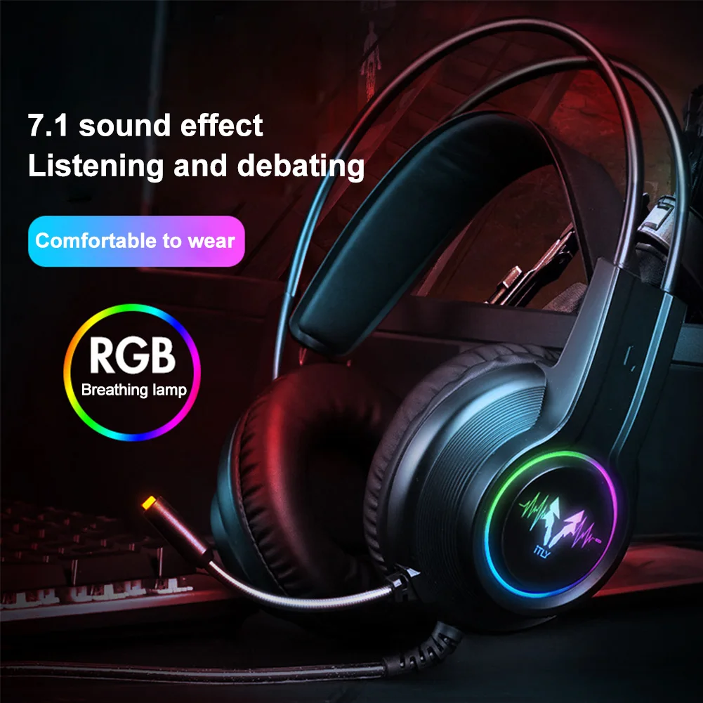 

LED RGB Light For Laptop Noise Canceling Ergonomic Gaming Headset Surround Sound Built-in Mic USB Interface Universal Portable