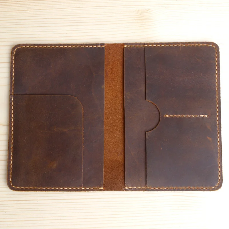 Обложка для паспорта из натуральной кожи с ручной строчкой Мужской Дорожный