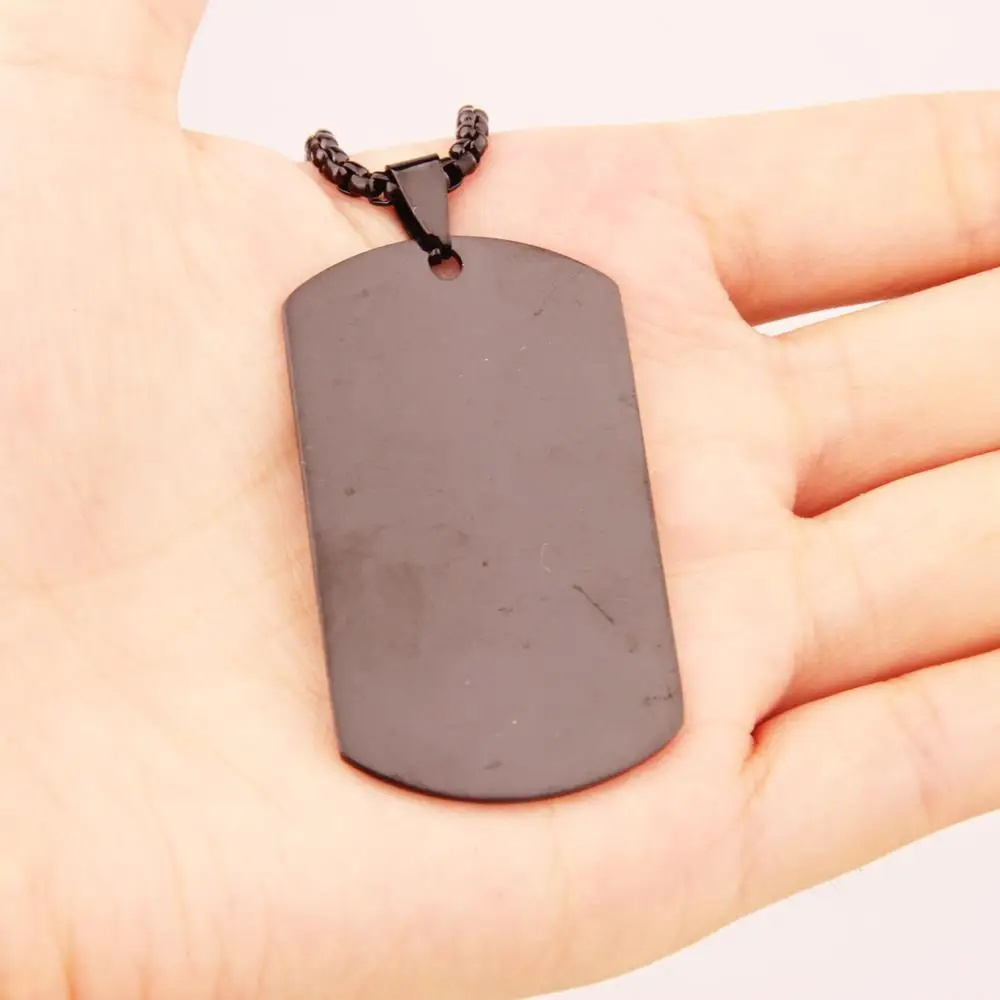 

Charm Men's Black Tone Dog Tag Women Men's Stainless Steel Titanium Pendant Necklace with free Box Chain