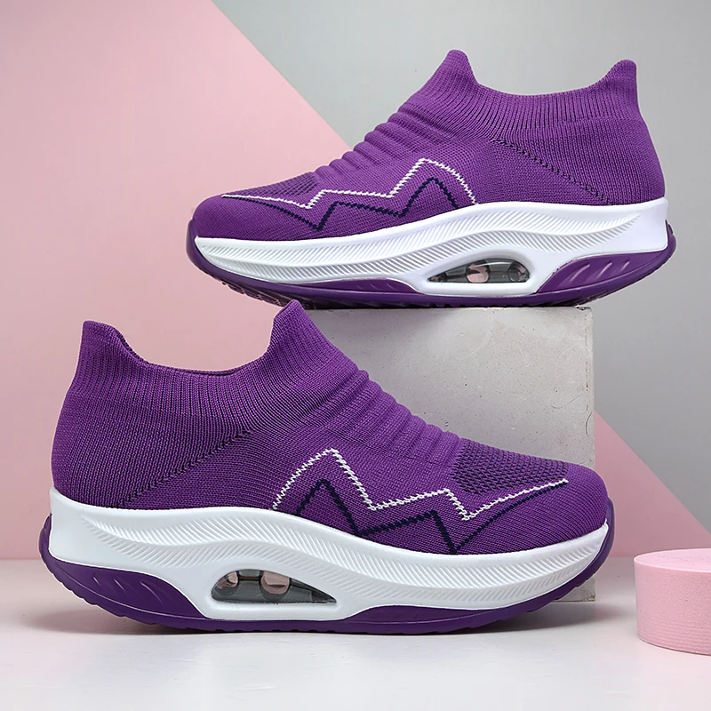 

Women Sneakers Vulcanized Shoes, Fashion Casual Sports High Top Plus Size Thick Bottom Breathable Air Cushion, Ladies Footwear