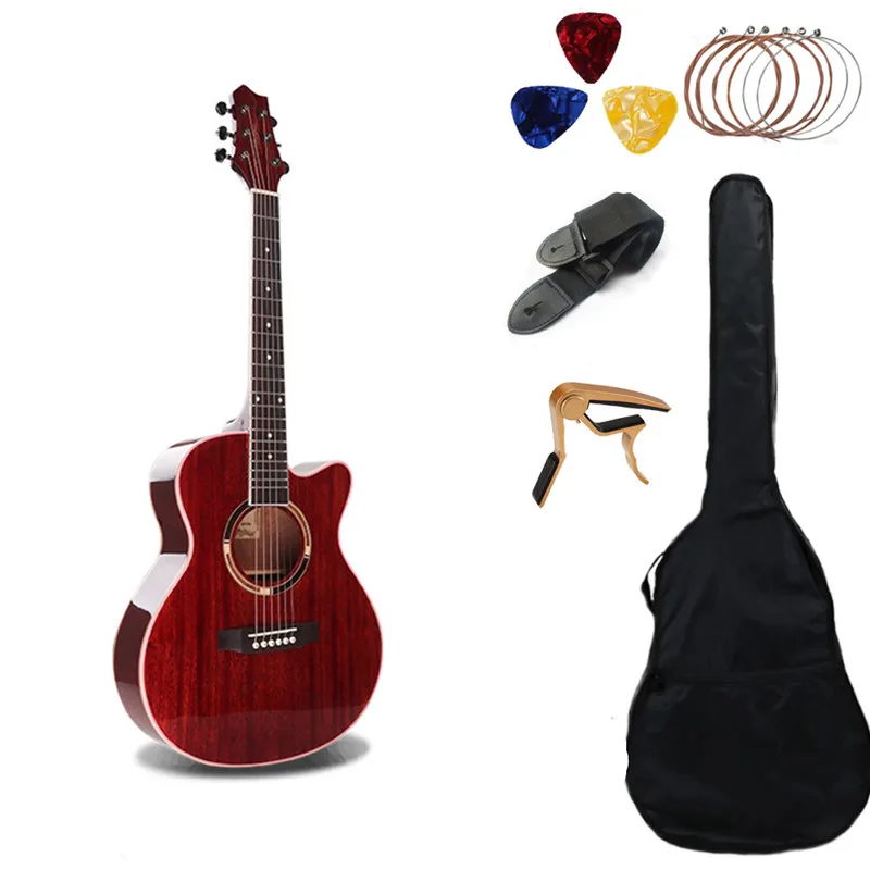 Акустическая гитара 36 дюймов народная из красного дерева полированный набор для
