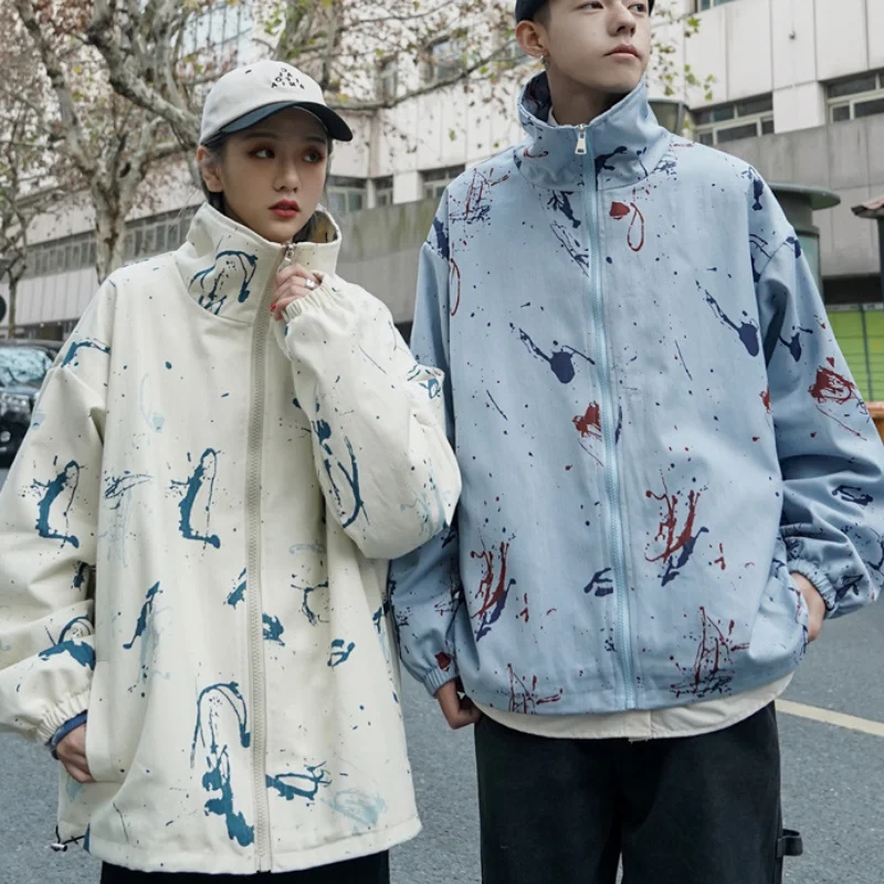 

Мужская куртка с воротником-стойкой, модная красивая куртка с брызгами чернил, новинка осень-зима 2020, модная Свободная куртка для пары