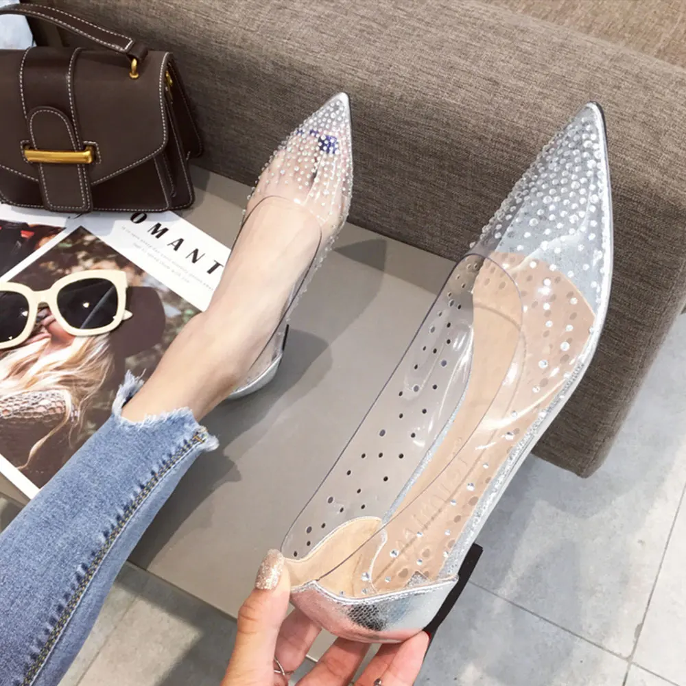Новые женские модные элегантные туфли на плоской подошве со стразами с острым