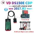 DHL 5 шт.лот VD TCS CDP 2017.R3 keygen V9.0 плата bluetooth диагностический инструмент для дельфина vd ds150e cdp + 8 шт. автомобильных кабелей Быстрая доставка