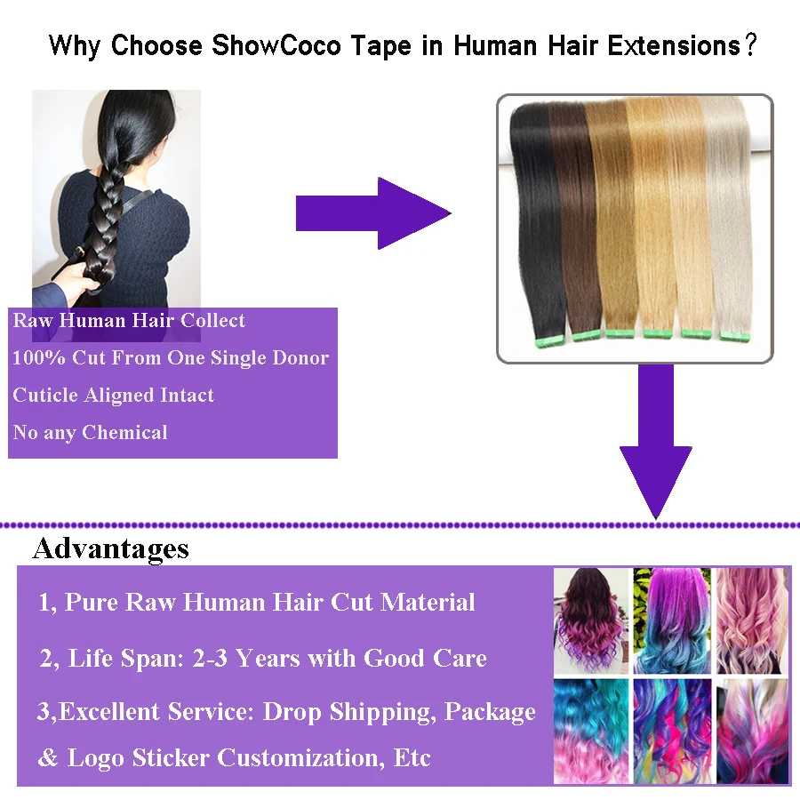 Волосы для наращивания на ленте ShowCoco человеческие волосы неповрежденные remy с