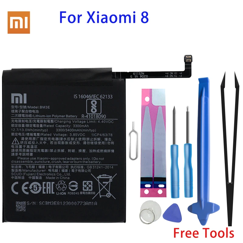

Оригинальный аккумулятор BM3E для Xiaomi Mi 8 Mi8 M8 Real 3400 мАч, Высококачественная сменная батарея, бесплатные инструменты