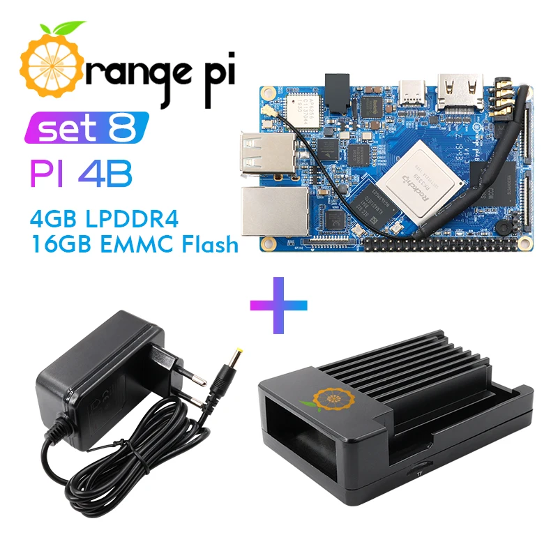 Оранжевый Pi 4B + защитный чехол из алюминиевого сплава источник питания 5V4A 4 Гб DDR4 16