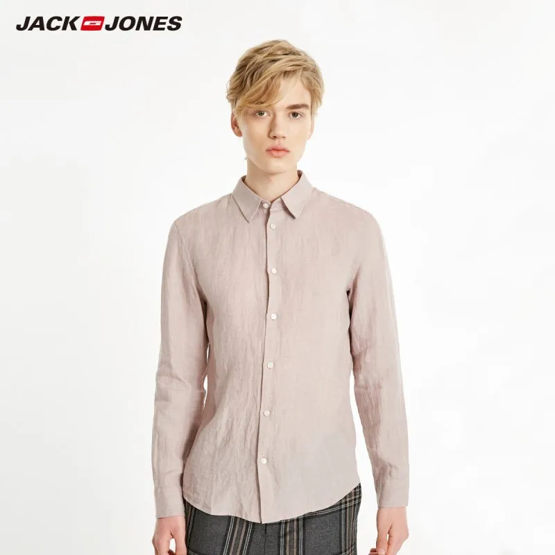 JackJones Мужская льняная рубашка с длинным рукавом мужская одежда 219105522 - Цвет: ROSE DUST