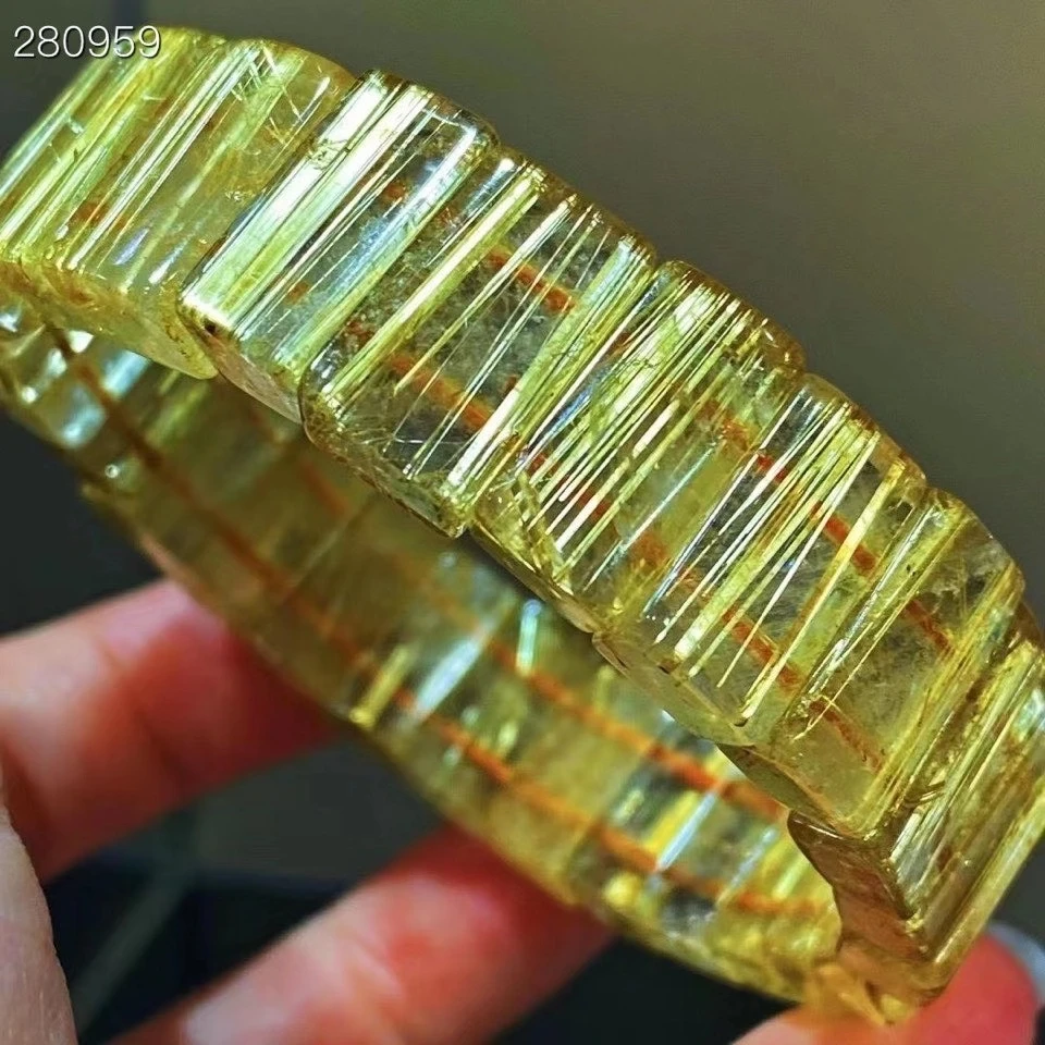 

Natural Gold Rutilated Quartz Beads Bracelet 15x8x6.6mm Brazil Rutilated Woman Men Clear Rectangle Beads Wealthy AAAAAA