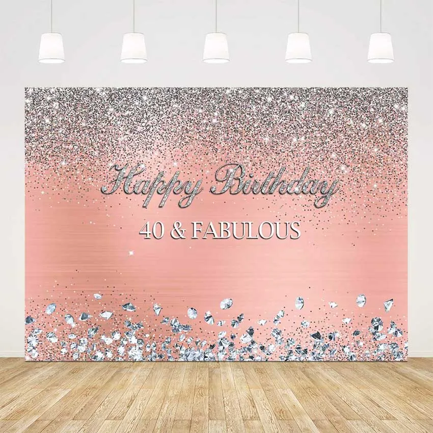 Розовый серебряный фон с блестками и бриллиантами для фотосъемки днем рождения 40