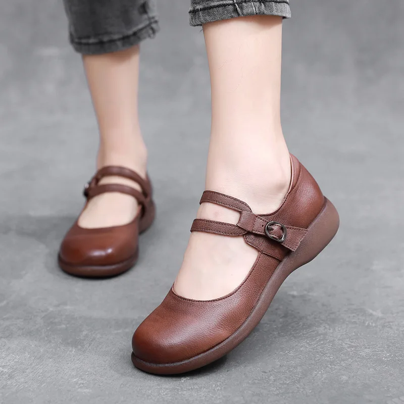 Женские винтажные Кожаные Туфли Мэри Джейн на плоской подошве школьные простые