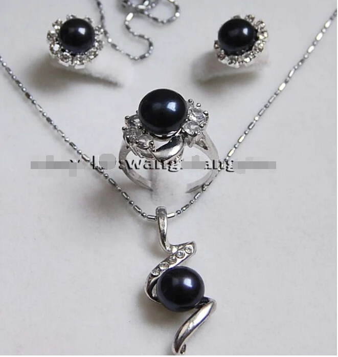 Подлинный черный Akoya сережки с культивированным жемчугом/Кольцо/ожерелье кулон