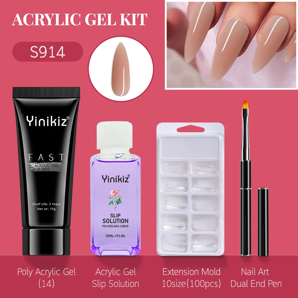 

Yinikiz Nail Gel Set 52 Colors 15ml Poly Extension Fast Uv Builder Nail Slip Solution Nail Art Brush Builder Modle Tools