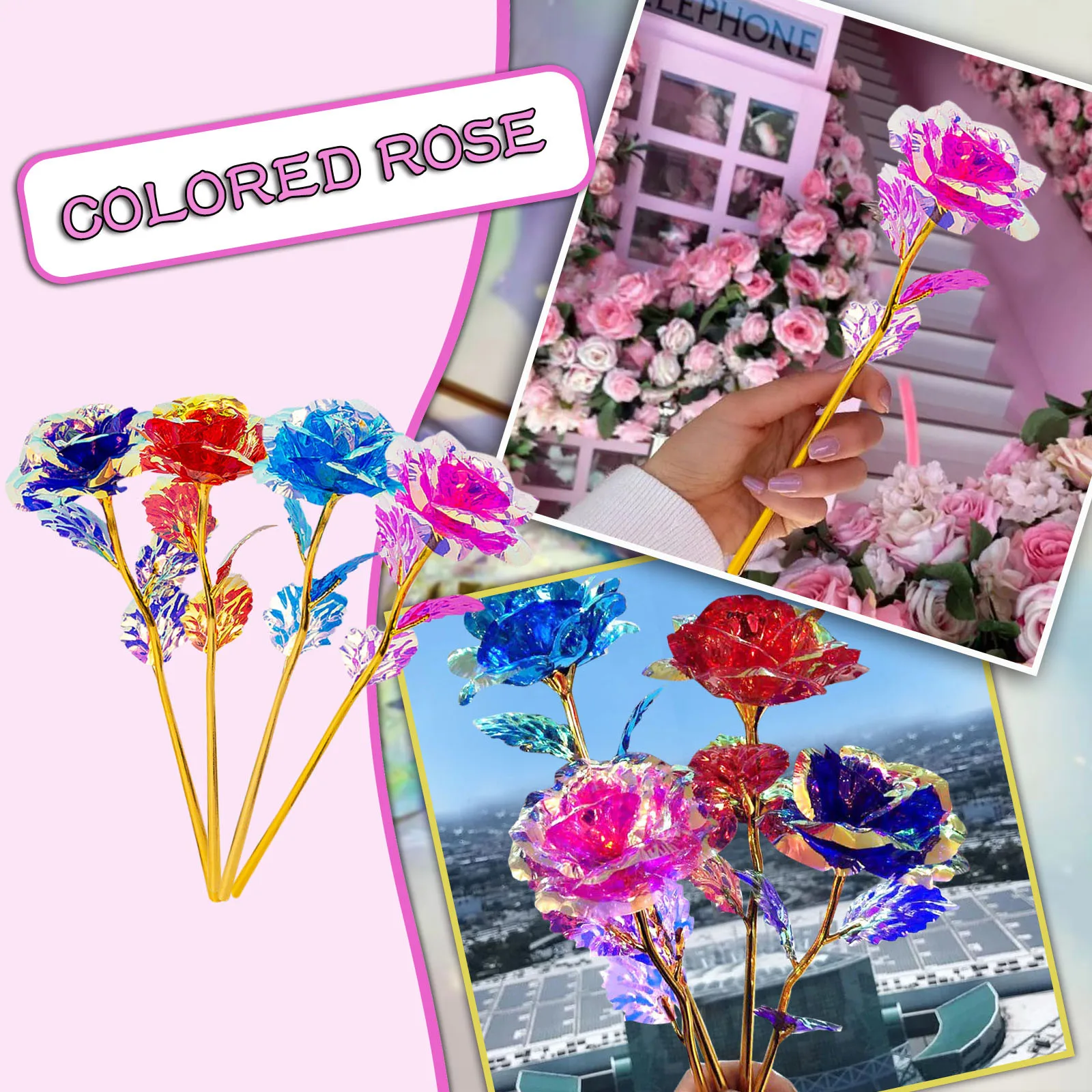 

1pcs Colorful Galaxy Artificial Rose Artificial Flowers Bouquet Flowers For Home Wedding Decoration Gift Valentine's Day #M