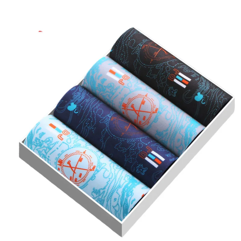 4Pcs Men Underwear Male Shorts Comfortable Underpants Print Casual Shorts Breathable U Convex Men Panties Plus Size L-4XL