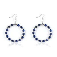 boho natural gem stone beads hoop earring for women faced tiger eye stone lapis lazuli with 4cm big circle round earrings