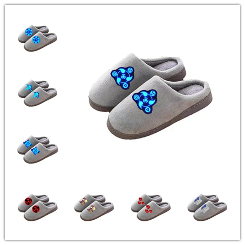 

Хлопковые тапочки с квадратными элементами, аниме, охватывающие ниндзя, Парусная король, осень/зима, мультяшная домашняя обувь, светящиеся ...