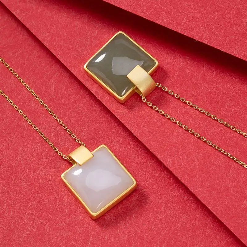 

Original S925 Sterling Silver Gold Hetian Jade White Jade Gray Jade Ladies Jade Necklace Pendant Dignified Generous Style Set