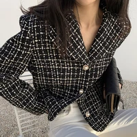 womens fall 2021 new french long sleeved temperament fashion solid color single breasted petal collar duffle short jacket women