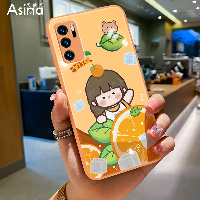 

ASINA Tempered Glass Case For Huawei P40 P30 P20 P Smart 2019 Cover Cartoon Bumper For Nova3 3i 5t 7 8 Pro Flower Coque Capas