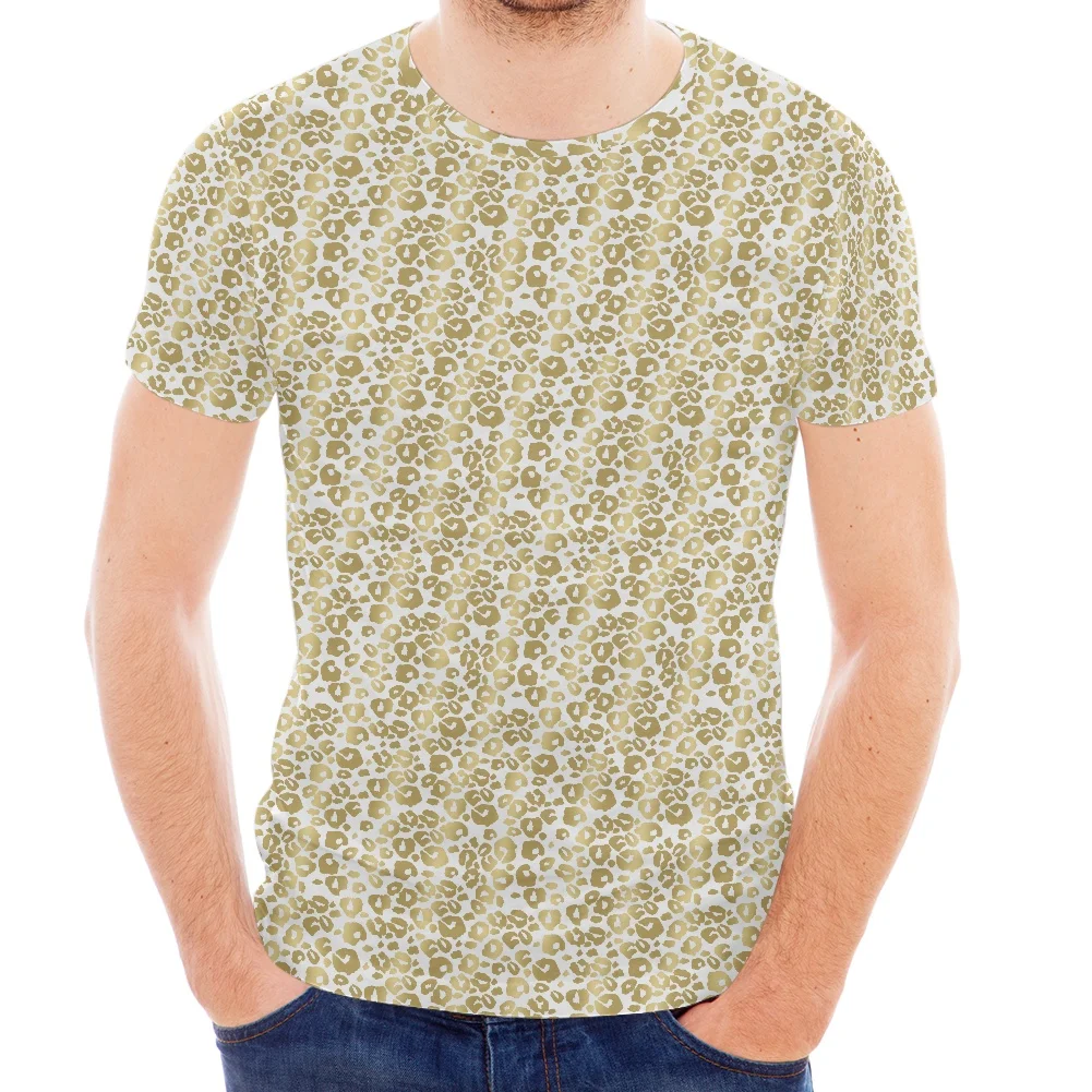 

Желтая Мужская рубашка с леопардовым принтом, Повседневная рубашка с круглым вырезом и коротким рукавом, женская летняя футболка