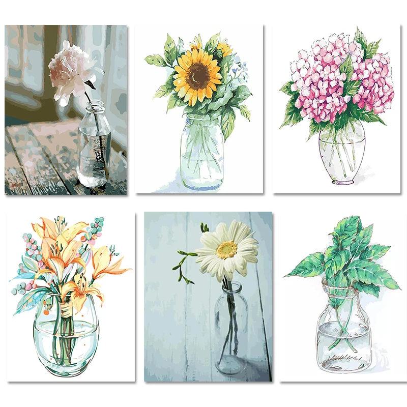 

FSBCGT Abstract Simple Vase Flowers DIY Painting By Numbers Adults Drawing On Canvas Pictures By Numbers Wall Art Number Decor
