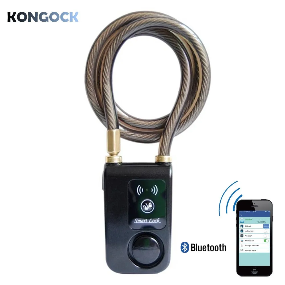 Enlarge Bluetooth APP electric anti theft Digital Lock,  80cm Wire Rope Waterproof With 110dB Alarm For Door motorcycle Bicycle
