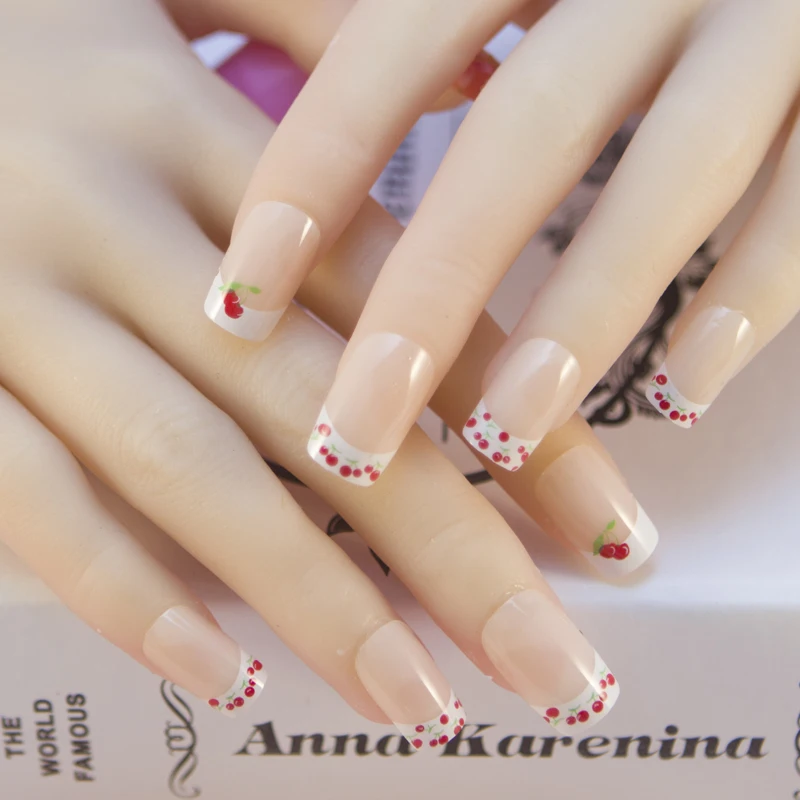 Модные 24 шт./компл. 10 размеров накладные ногти полное покрытие французские с