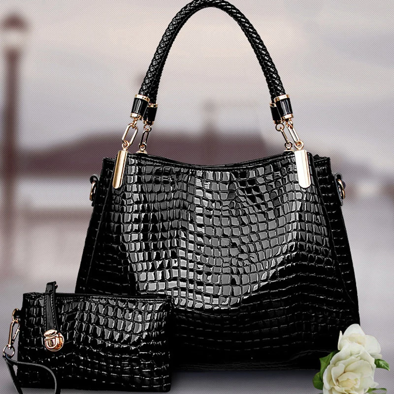

2Pcs Women luxury Handbag Zip Shoulder Bags For Women 2021 Soft Crocodile Pattern Leather Portable Shopping Totes bolso mujer