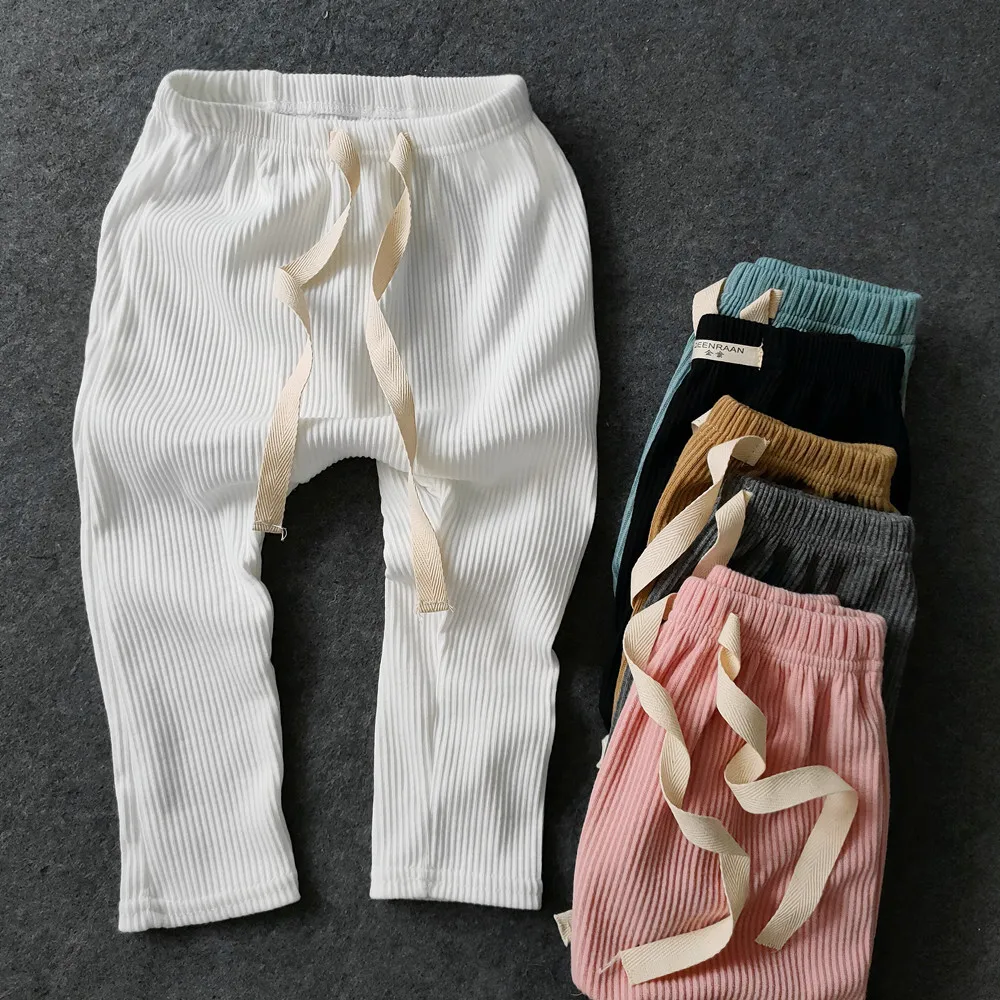 2020 Одежда для маленьких девочек и мальчиков брюки эластичные полосатые в рубчик