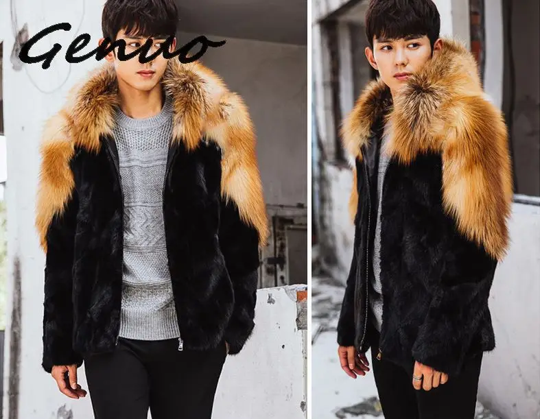 Genuo, новинка, S/6Xl, мужские пальто из искусственного меха, пэчворк, с капюшоном, зима, осень, теплая, из кусков, меховая верхняя одежда размера плюс, Мужская Меховая одежда