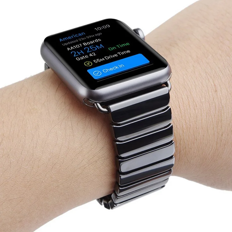 Ремешок керамический для Apple Watch Band 44 мм 40 42 38 браслет бабочка из нержавеющей стали