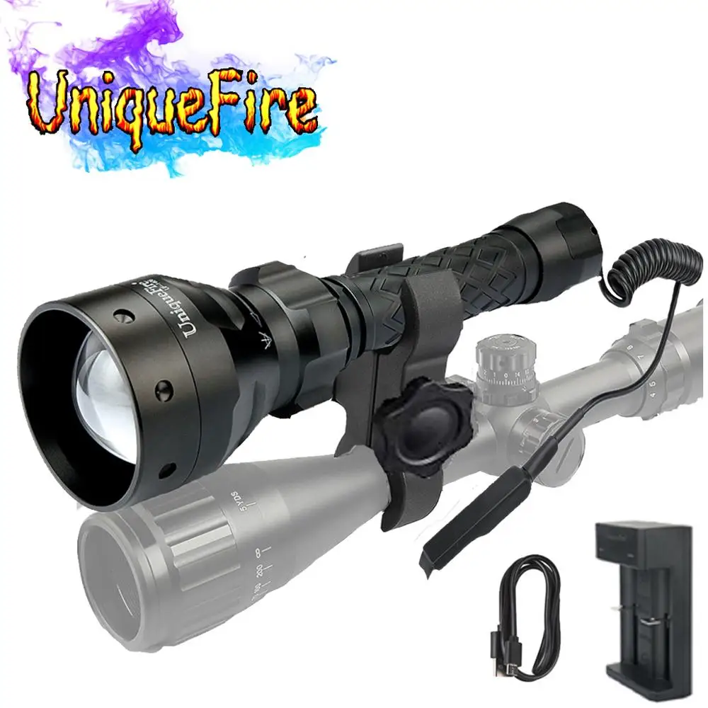 

UniqueFire Remote Control Flashlight UF-1406-XML Led 1200LM Super Bright White Light Zoom T50 Lamp+Rat Tail+Charger+Scope Mount