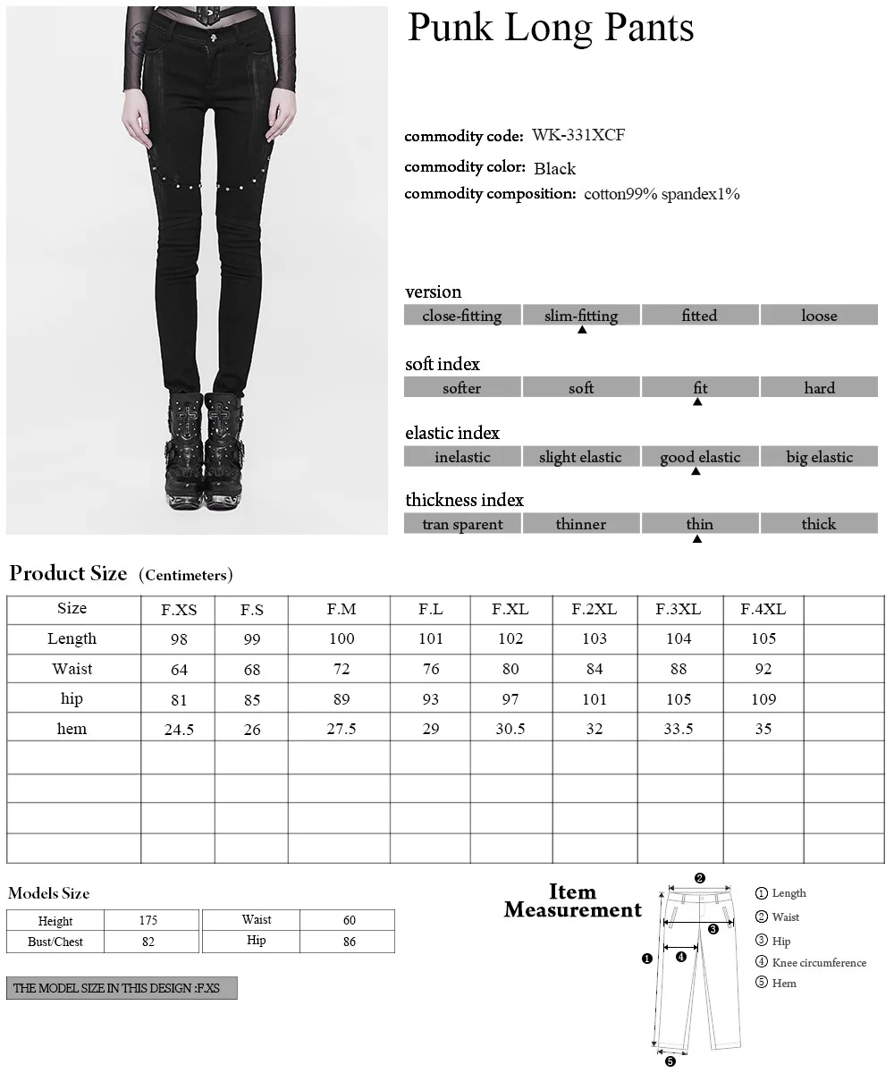 Punk Retro Streetwear Personality Long trousers Gothic Fashion Casual Rivet Skull Slim-Fitting Women Pants Punk Rave WK-331XCF