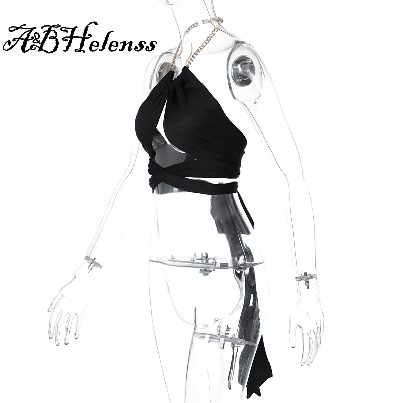 

A&BHelenss 2021 Summer Women Fashion Streetwear Chic Club Tees Chains Halte Hollow Out Sexy Spaghetti Strap Tank Top