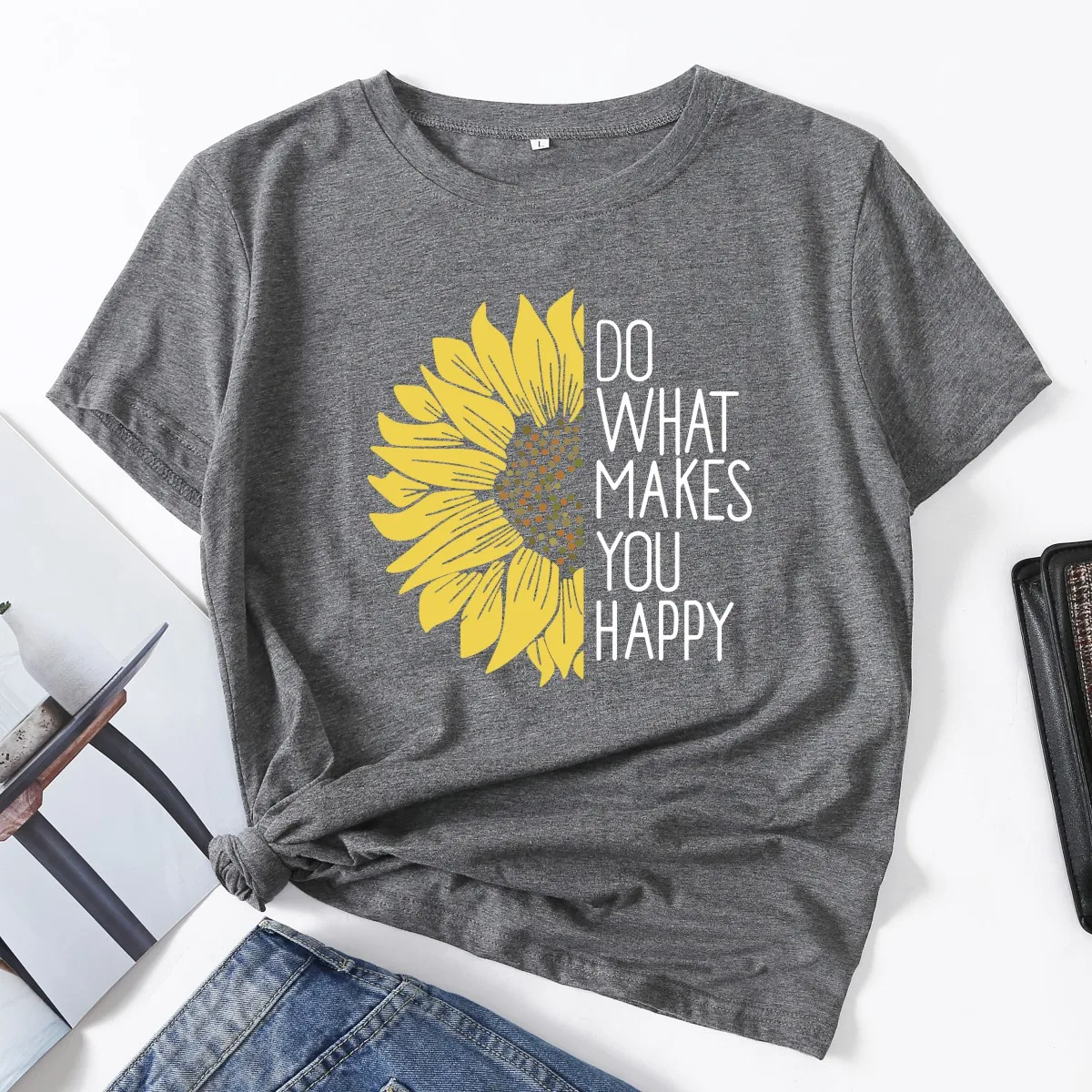 

Делать то, что делает вас счастливыми подсолнечника женская футболка женские летние топы из хлопка, футболки с короткими рукавами Графичес...