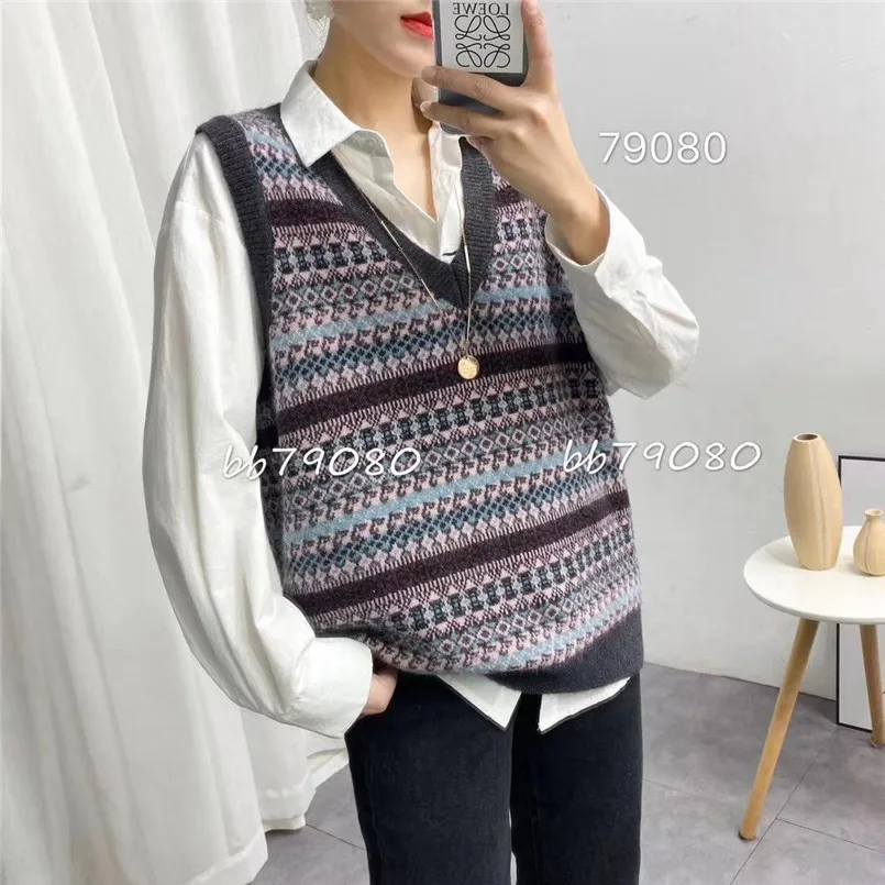 Новый корейский модный вязаный свитер с V образным вырезом жилет