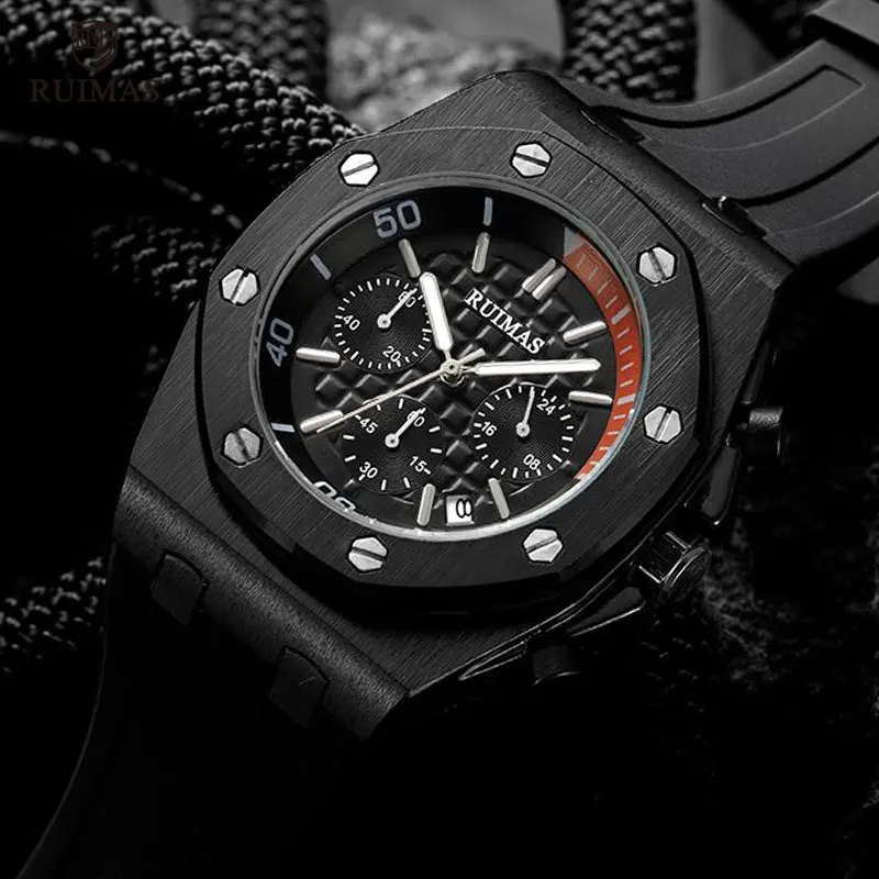 RUIMAS Chronograph Men Sport Watch Fashion Silicone Army Military Watches Relogio Masculino Quartz Wrist Watch Clock Men