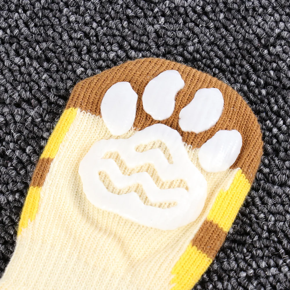 

4pcs Warm Knitted Socks Anti-slip Bee Socks Adorable Stockings Pet Supplies (Yellow, Size 2XL)