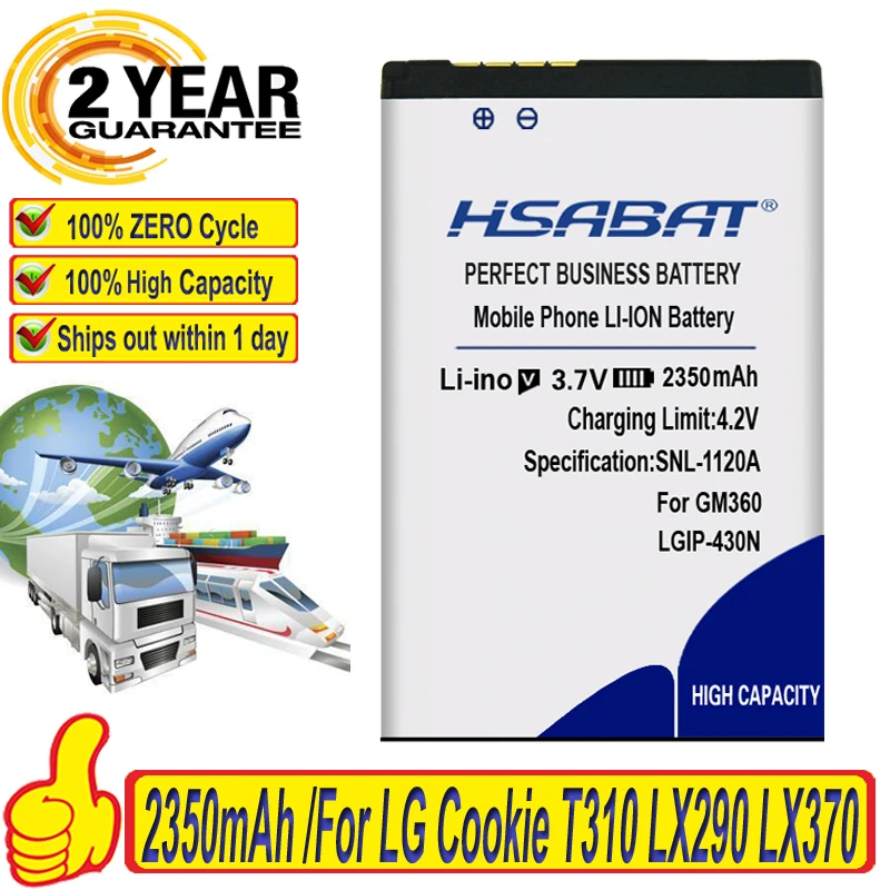 HSABAT топовый бренд 100% Новинка 2350 мАч фотоаккумулятор для LG Cookie T310 LX290 LX370 LN240 T310i T320
