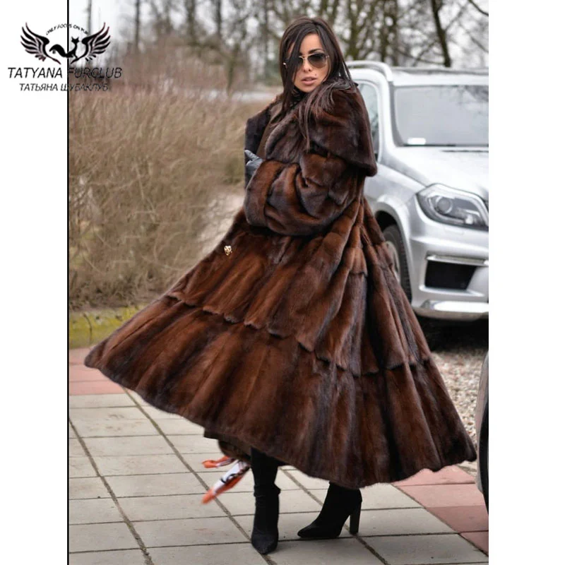120cm Long Natural Mink Fur Coats Women Fashion Outwear Whole Skin Real Mink Fur Coat Luxury Woman Winter 2022 New Fur Overcoats