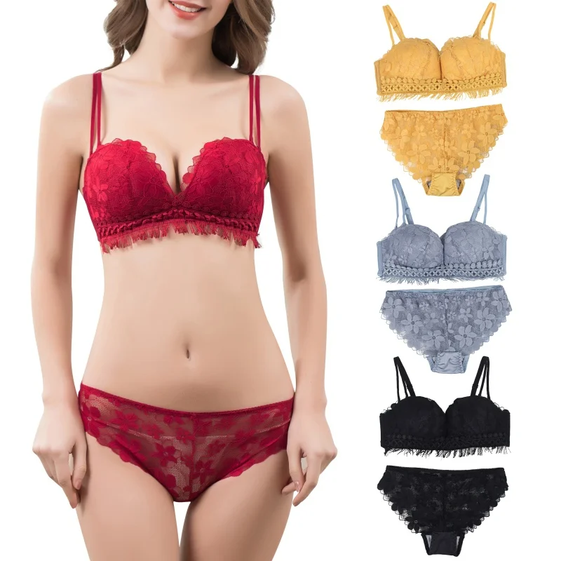

Women Push Up Bra Brief Sets Sexy Lingerie Embroidery Bra Panty Set Female Brassiere Underwear