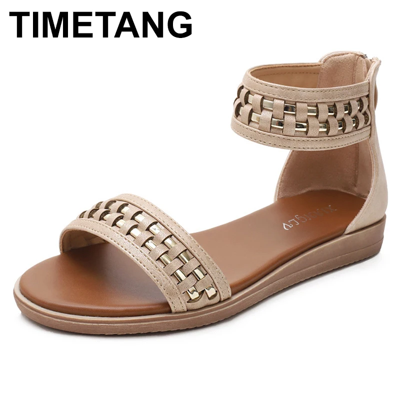 

TIMETANG Women 'S Bohemian leisure flat sandals new peep-toe Roman shoes sense of Women fashion comfortable size 42 sandals