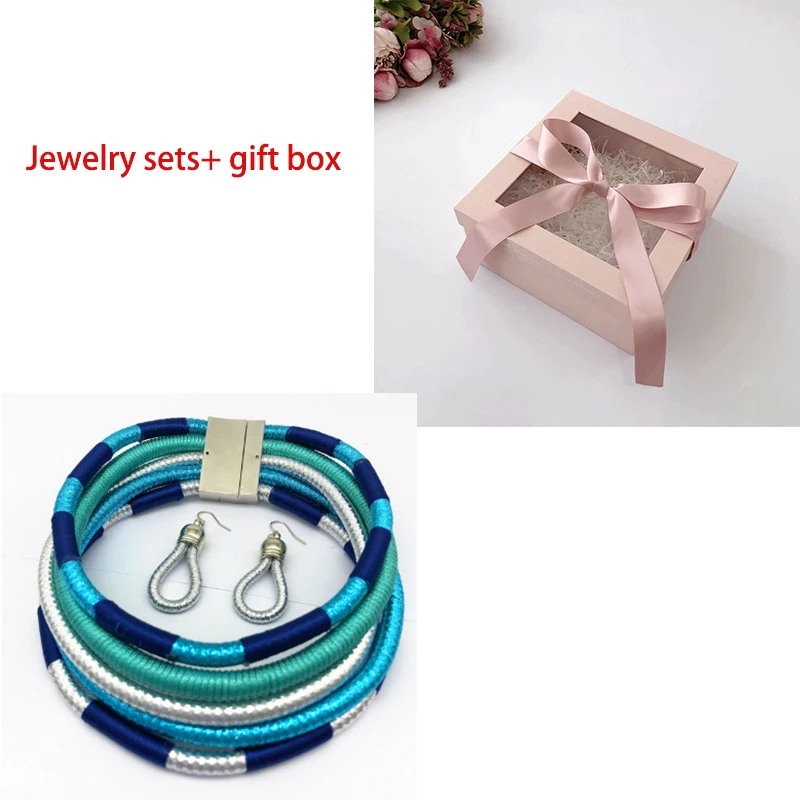 sky blue set and box Liffly, Брендовое ожерелье, серьги, многослойное плетенное ювелирное изделие, колье, ожерелье для невесты, свадебные африканские бусы, ювелирный набор для женщин - Окраска металла: sky blue set and box