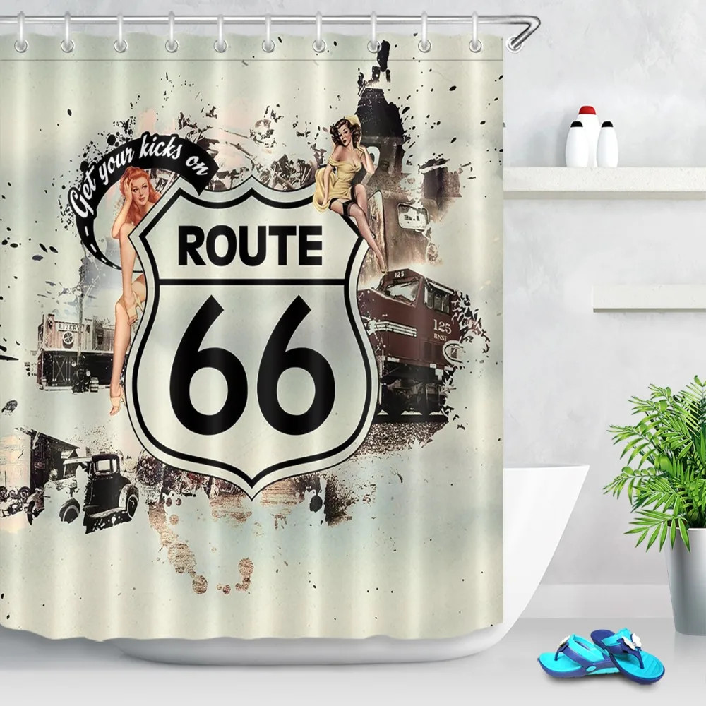 lb retro trip car motorcycle historic shower curtain route 66 liner bath screens set bathroom curtains fabric for bathtub decor free global shipping