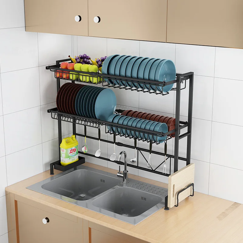 

1/2Tier Multi-use Stainless Steel Dishes Rack Dual Sink Drain Rack Adjustable Kitchen Oragnizer Rack Dish Shelf Sink Drying Rack