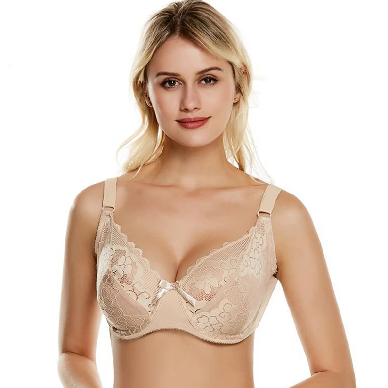 

Sexy Women Lace Bra Plus Size Underwired Push Up Bras Lingerie For Women Embroidery Underwear Top C D DD E F Cup