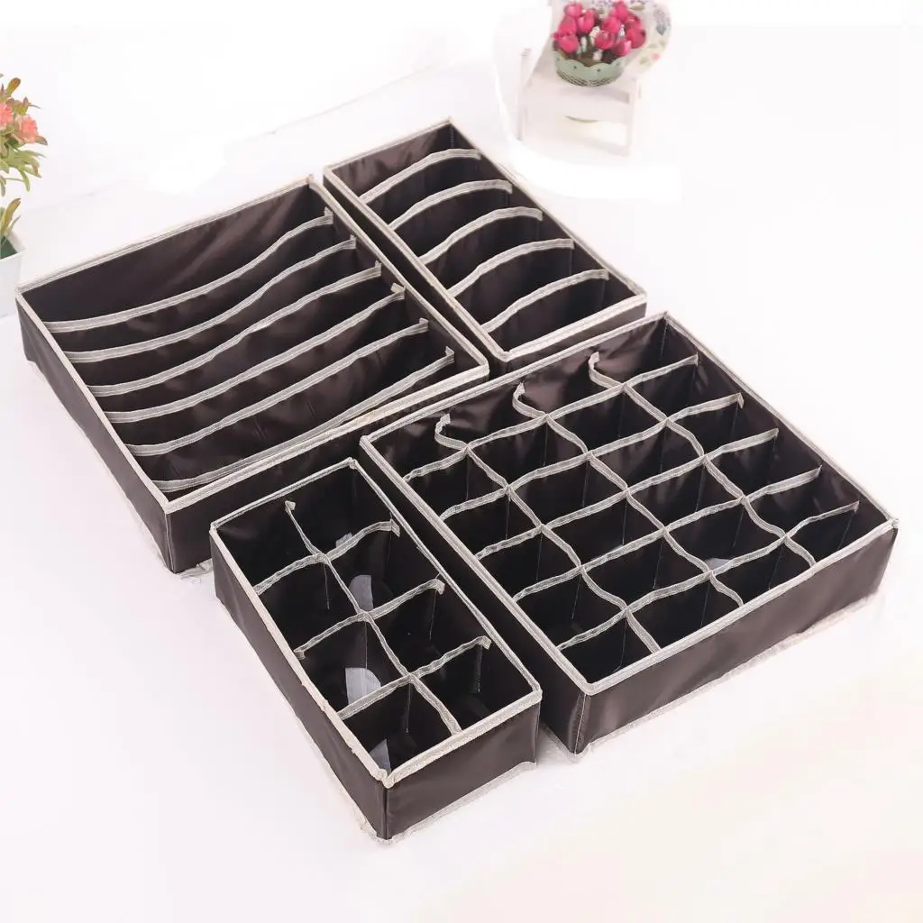 4Set coffee Коробка для хранения носков 30 бра с сеткой нижнее белье Носки Органайзер мешок нетканые ткани складной большой емкости шкаф для спальни шкаф гардероб - Цвет: 4Set coffee
