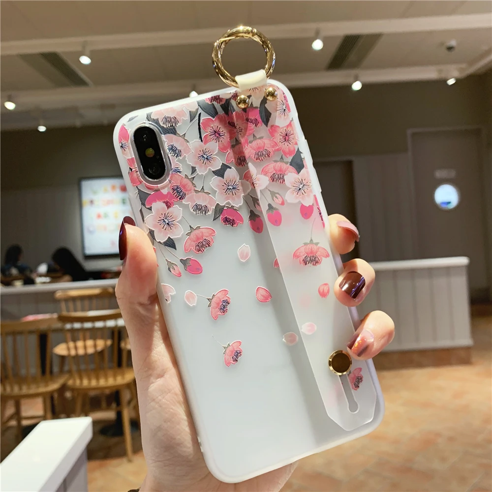 Для samsung A40 чехол ТПУ с цветочным узором ремешок чехол для телефона для samsung A10 A20 A30 A40S A50 A60 A80 A90 A70 M10 M20 M30 держатель крышки